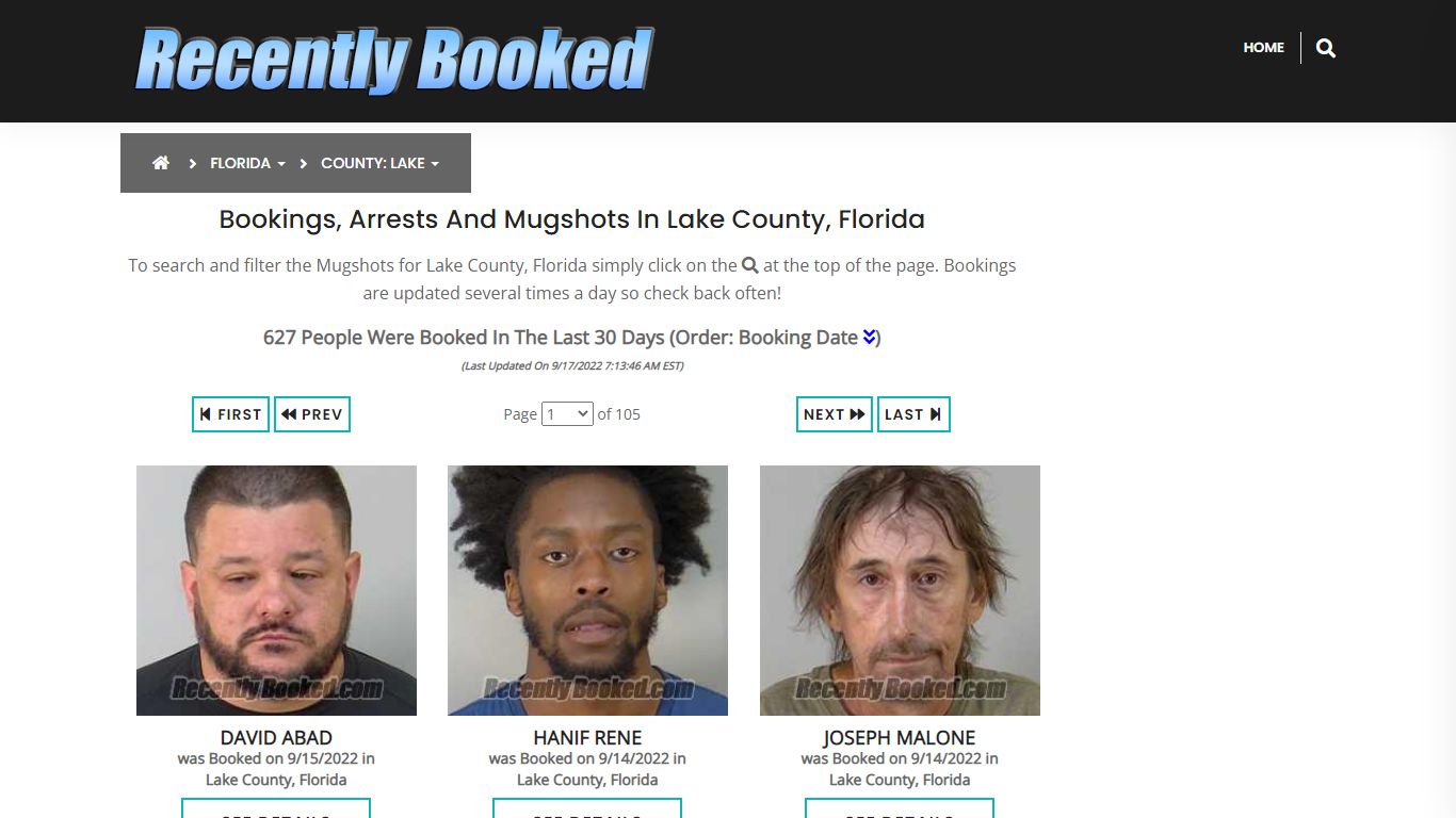 Recent bookings, Arrests, Mugshots in Lake County, Florida