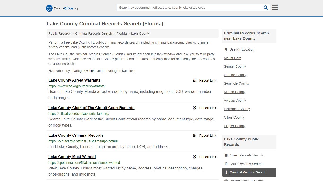 Lake County Criminal Records Search (Florida) - County Office